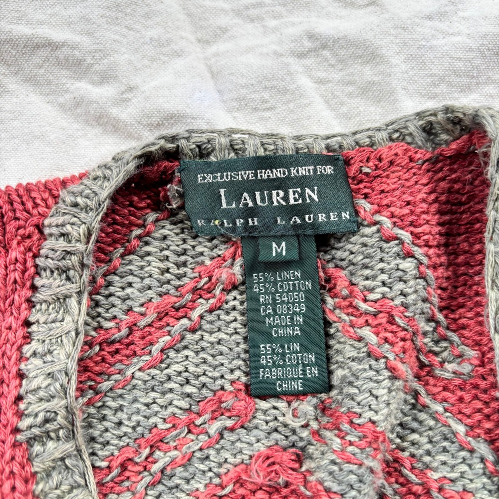 Vintage Lauren Ralph Lauren Southwestern Hand Knit Cardigan Red Blue M *READ* - Picture 4 of 8